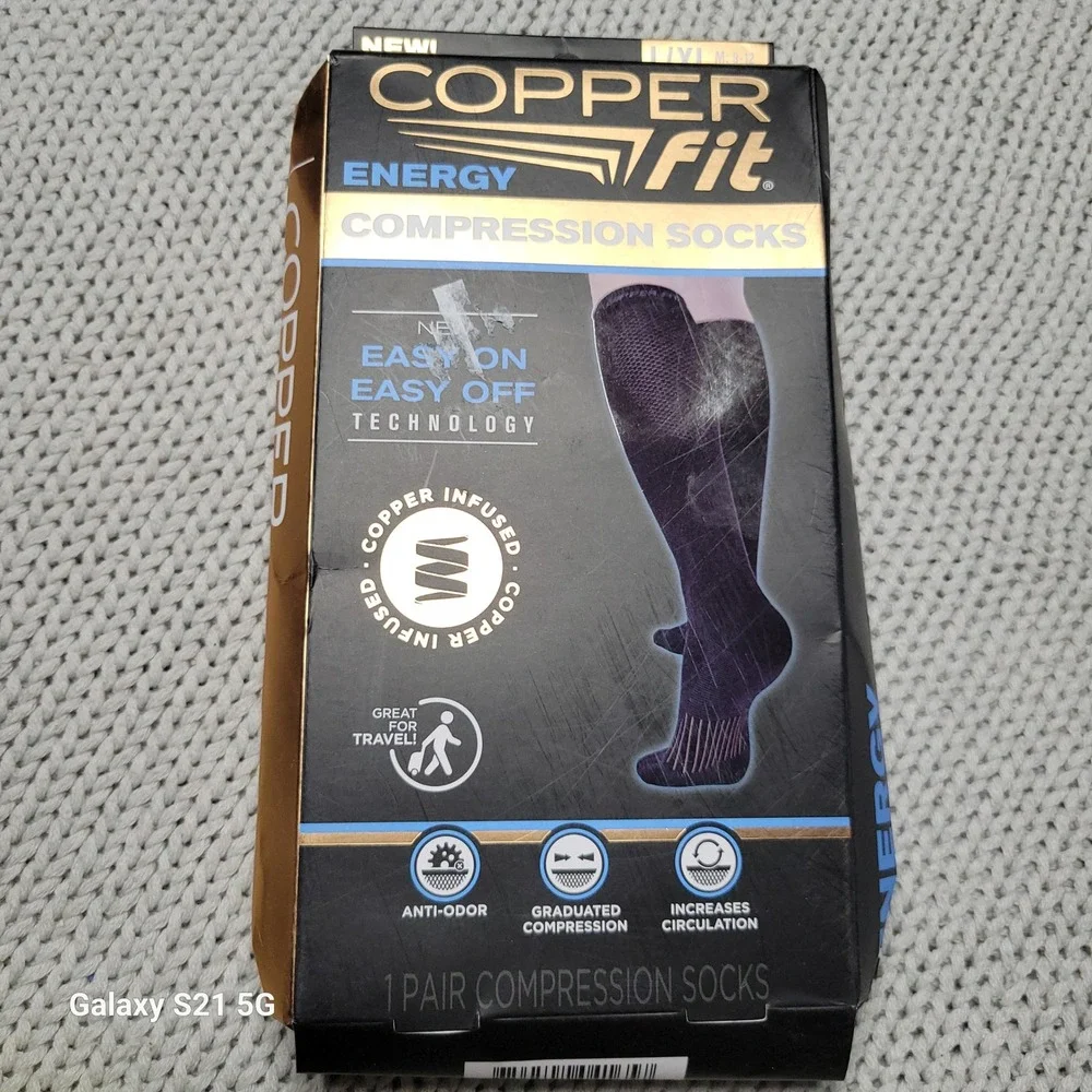 Copper Fit Energy Compression Socks Black L/XL Graduated Compression 1 Pair